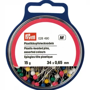 Plastic-headed pins, 0.65 x 34mm, multi-colour