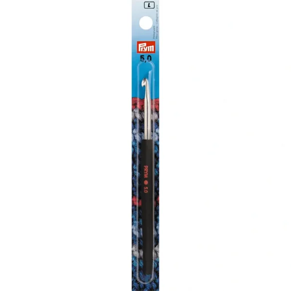 Soft-grip wool crochet hook, 14cm, 5.00mm, silver-coloured