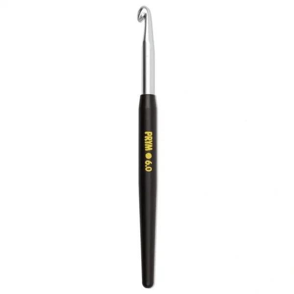 Soft-grip wool crochet hook, 14cm, 6.00mm, silver-coloured