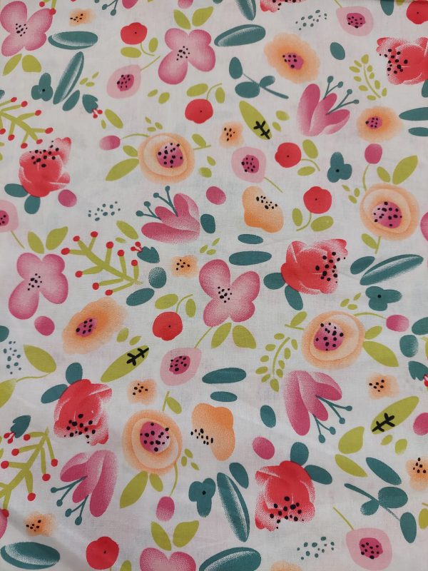 Cotton poplin prints/ pink/white