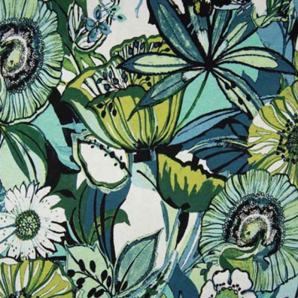 Viscose/sp Jersey Print (PC2006) - Flowers Green