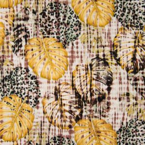 Viscose / Linen Look Print (PC2047) - Fancy Leaves Soft Yellow